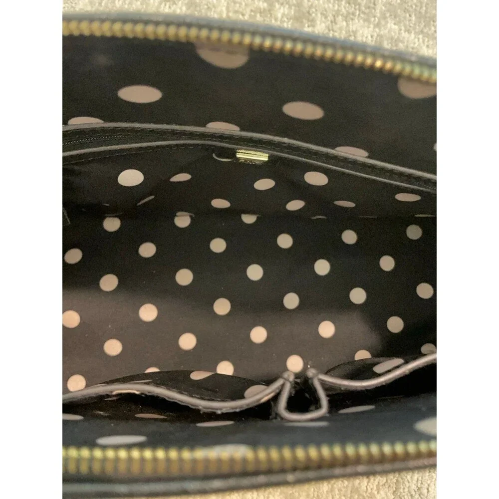 kate spade new york Black Pebbled Satchel Top Handle Bag Zip, Polka Dot Lining